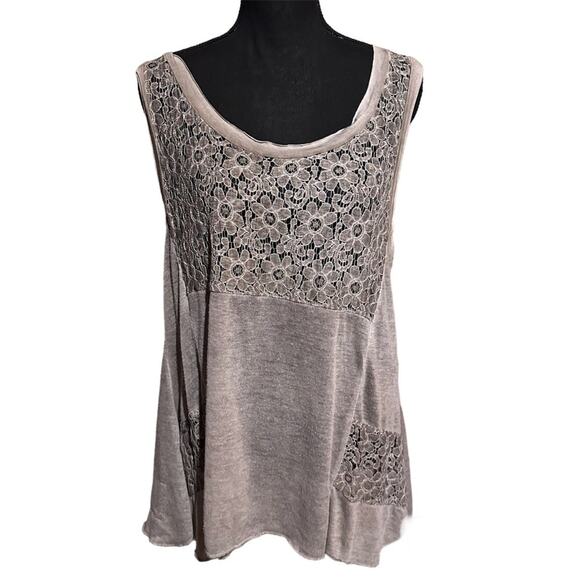 Fantazia Lace Neutral Taupe Sleeveless Top Women's M Medium - Picture 1 of 8